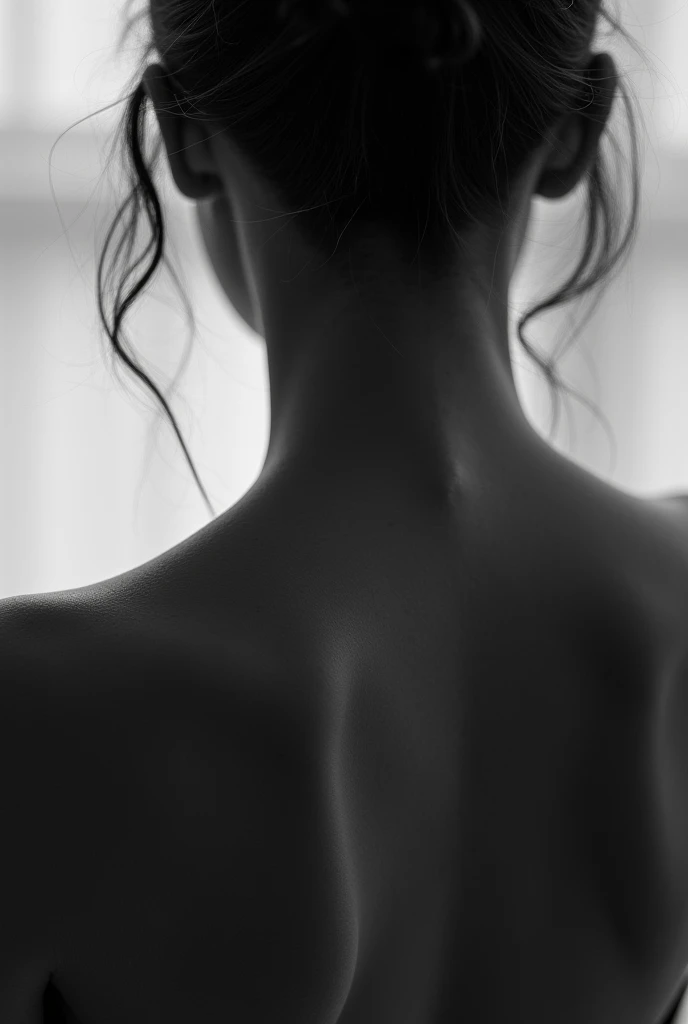 **Prompt:**
"Close-up of a woman with bare shoulders and back, viewed from behind, framed in a 13:6 vertical panoramic ratio, focusing on the area from the scapula upwards. The image captures the detailed anatomy of the scapula, neck, and shoulder muscles,...