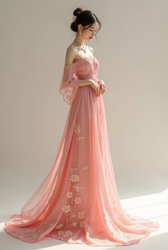  Elegant pink retro long dress, Vietnamese and Japanese style  