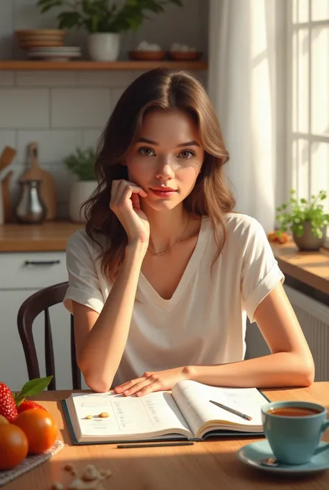 Woman planning her meals on a notebook sheet 