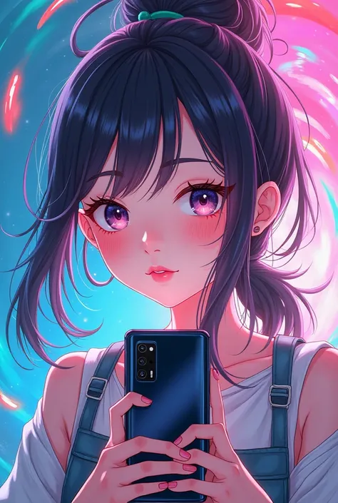 Anime girl with samsung s22 phone+  in hand