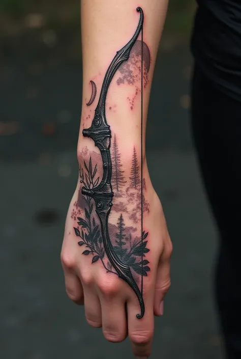 Artemis bow hand tattoo 