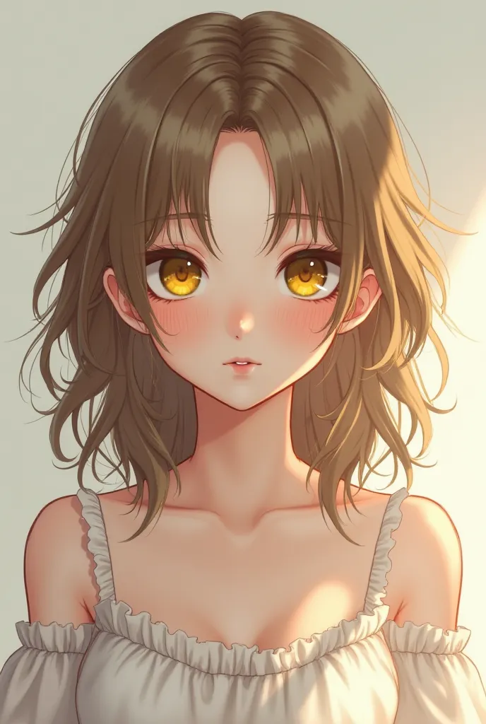 I want a character with light brown hair and yellow eyes she’s a girl 