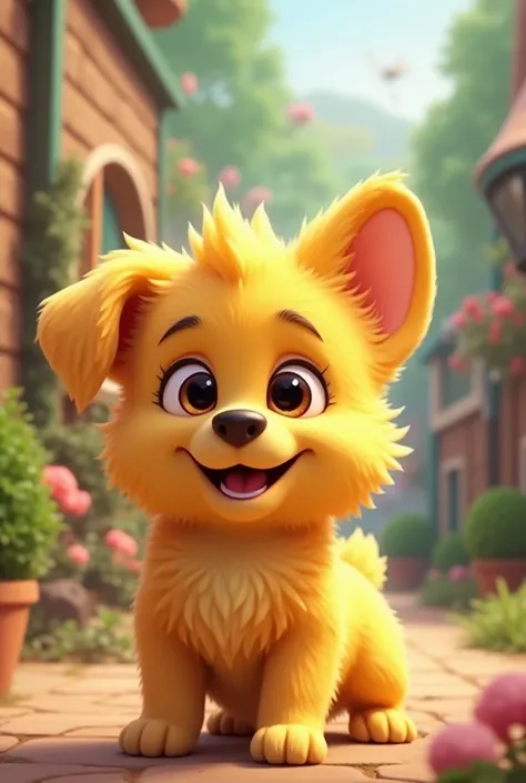 A little yellow dog in the Disney Pixar-style fandinha