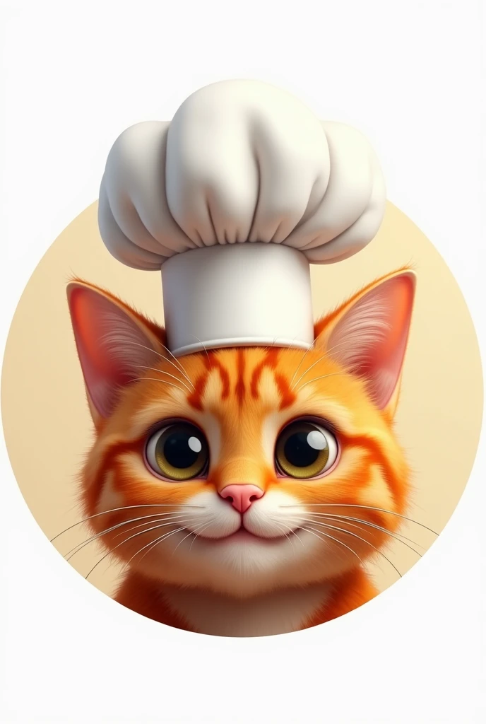 logo of the face of a realistic orange short-haired cat wearing a chef's hat 