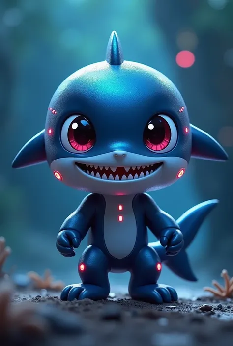 Titan Baby Shark is a hybrid between adorable and intimidating. While it’s still small and has a cute round body like a baby shark, its colors are bold—dark metallic blue with bright neon accents on its fins, tail, and dorsal fin. Its large eyes are playfu...