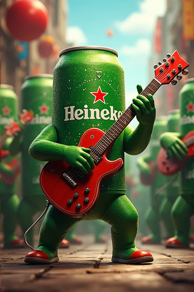 Heineken tin bundle playing guitar