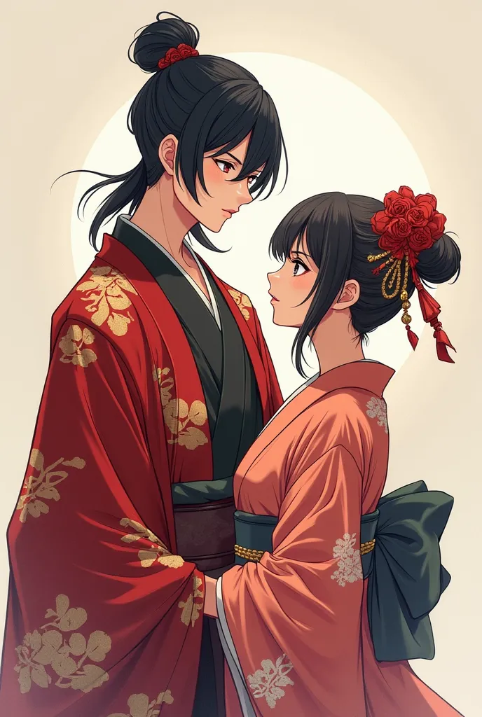 anime drawing of a woman in a kimono outfit and a man in a kimono outfit, concept art inspired by Uragami Gyokudō, tumblr, shin hanga, demon slayer artstyle, demon slayer rui fanart, demon slayer, handsome guy in demon slayer art, official art, handsome ja...