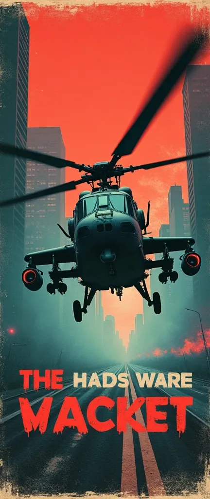 70s grindhouse style poster with a helicopter, no soldiers 