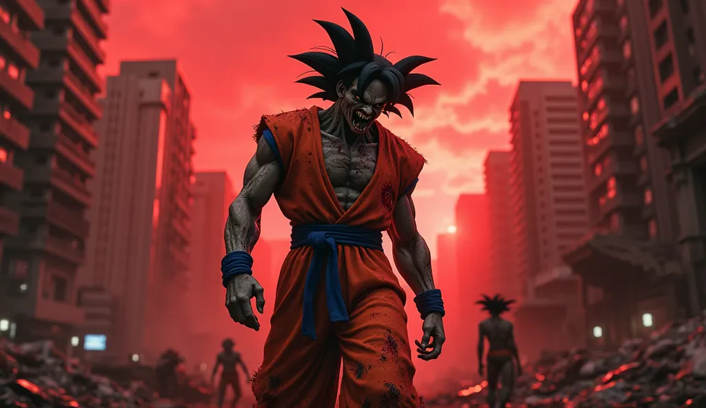 Goku zombies a red Apocalypse City 