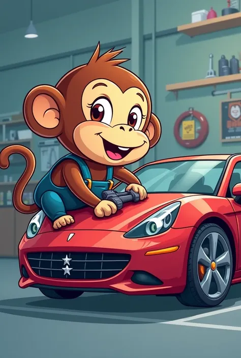 Logo with cute little monkey that works and MC Auto Moto Care Repair title 