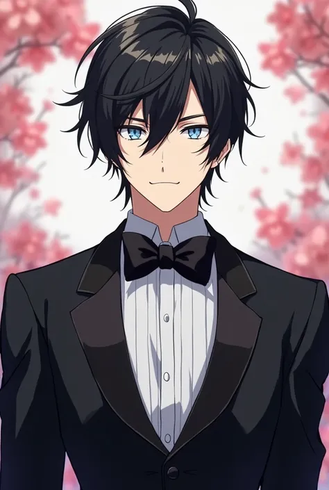 anime image of a man in a tuxedo with a bow tie, anime handsome man, anime portrait of a handsome man, handsome anime pose, hijikata toushirou, handsome guy in demon slayer art, anime key visual of elegant, beautiful androgynous prince, tall anime guy with...