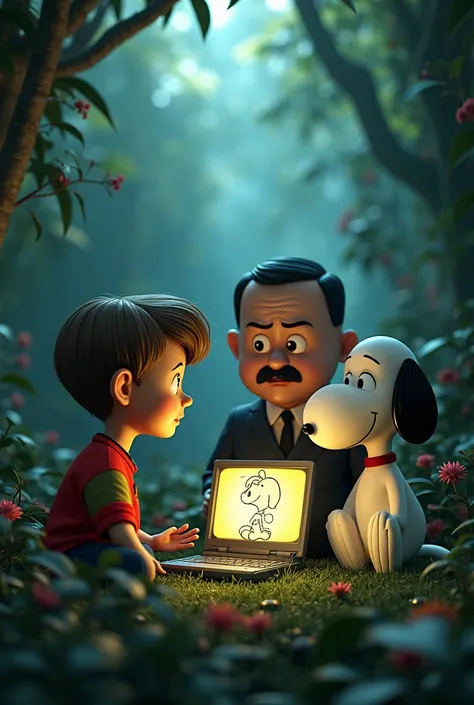 Ben 10 from the Alien Force series,  Hitler and Snoopy in a jungle watching My Little Pony on a PC
