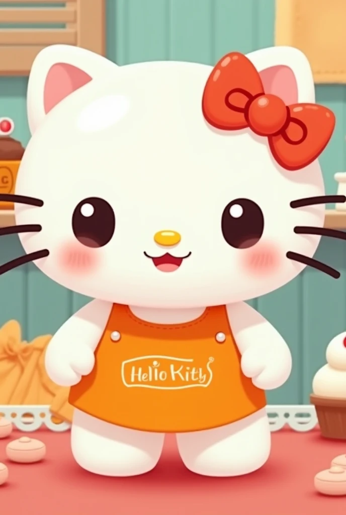 Hello kitty animated with an orange apron 