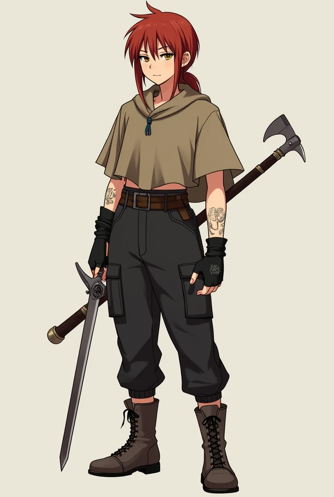 An 18-year-old age role-playing character with the following traits: Personality:  Weapon
Name :  Rémy Etienne LeBeau 
Clothes :  Half-blooded Camp Shirt transformed into a cropped , poncho therefore,  cargo pants black,  and boot 
:  Shoulder-length hair ...