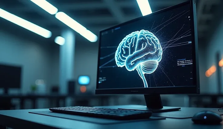 Computer with a brain on the screen 