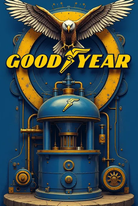 Create a vulcanizer design with royal blue and yellow , and with a written "GoodYear" And that he has an eagle