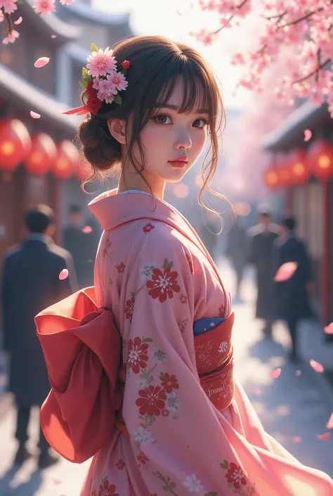 ((best quality)), ((masterpiece)), (detailed), a japanese Beauty Woman, Wearing Yukata, At Street, Rinne Festival, Falling Cherry Blossom Flower, Winter Seasons, realistic Photo, 64K Quallity.


