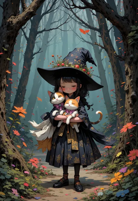 High Definition, masterpiece, Accurate, top quality, High Definition model, high detail, (((The textures are soft))), ((matte and toy-like with a handmade premium look)), (((Tim Burton style))), walking through the woods, It's like a deep ocean, The wizard...