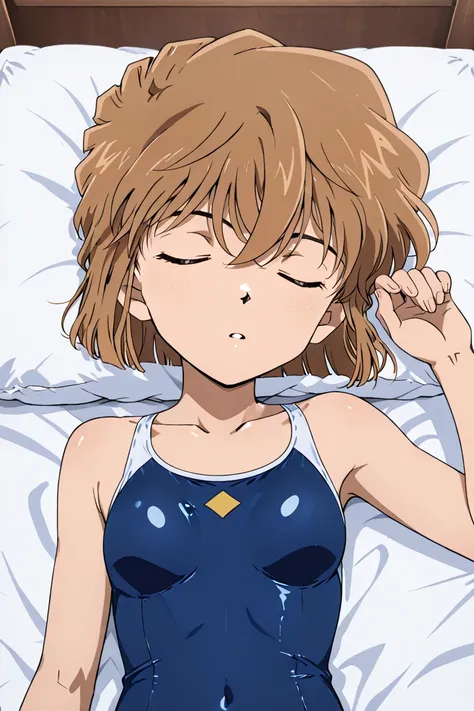 Detective conan with haibara ai,synchronized swimming swimsuit,close your eyes,sleeping in bed