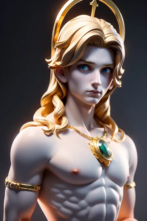 cyberpunk synthwave Greek statue with halo on the back, white marble shiny, black background with golden circle behind it, dark portrait of the Greek god Apollo in an emotional pose in the style of white stone, dark gold tears from the eyes.