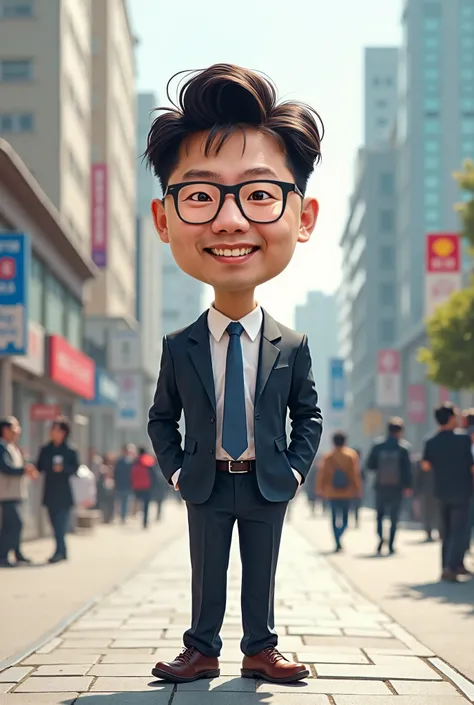 Caricature 4d , Camera standing on a sidewalk in South Korea. Wear a suit and tie, PROGRAM DEVELOPER, Overseas travel
Create a simple but witty caricature or an editorial comic that shows your observations on Korean culture, .