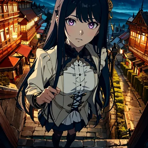 masterpiece。best quality。(a dark, gothic, and classical anime style CG:1.2)。super high definition。8k wallpaper。detailed。attention to beautiful details。Hues and overall tones are dark or cool。dynamic composition。dynamic angle。shallow depth of field。The layo...