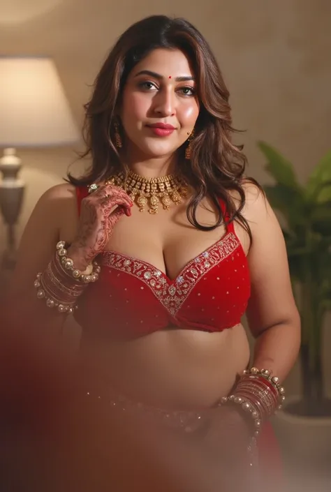 Fit, bikini, Big lips, full body picture , BBW Wet curvy, wet Desi woman showing her big ass  in sexy THONG pattern sexy  lingerie and showing cleavage and in nose ring, many bangles in hands,earings, necklace ,lipstick ,navel,Indian, Chubby, showing her c...