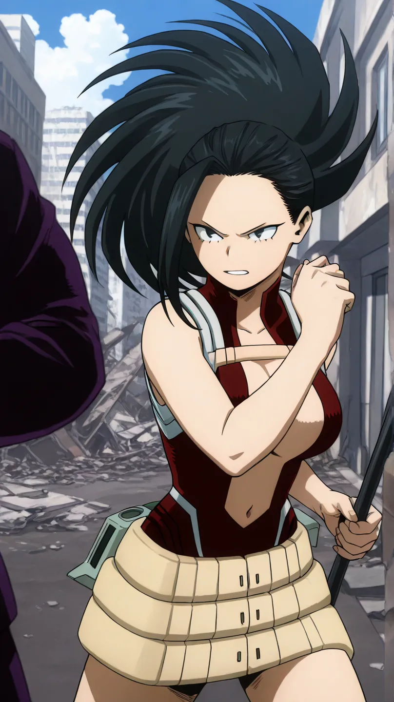 yaoyorozu momo,my hero academia High quality, best quality, masterpiece, high resolution, detailed face (LoRA: yaoyorozu), anatomically correct, detailed hairstyle (LoRA: yaoyorozu), anime coloring alone, 1 girl , long hair, bangs, black hair, ponytail, bl...