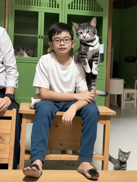 araffe sitting on a wooden platform with a cat in a basket, national geographic photoshoot, cinematic. by leng jun, atey ghailan and steve mccurry, mid shot portrait, photo portrait, 8k artistic portrait photography, portrait shot, best photography of 2 0 ...