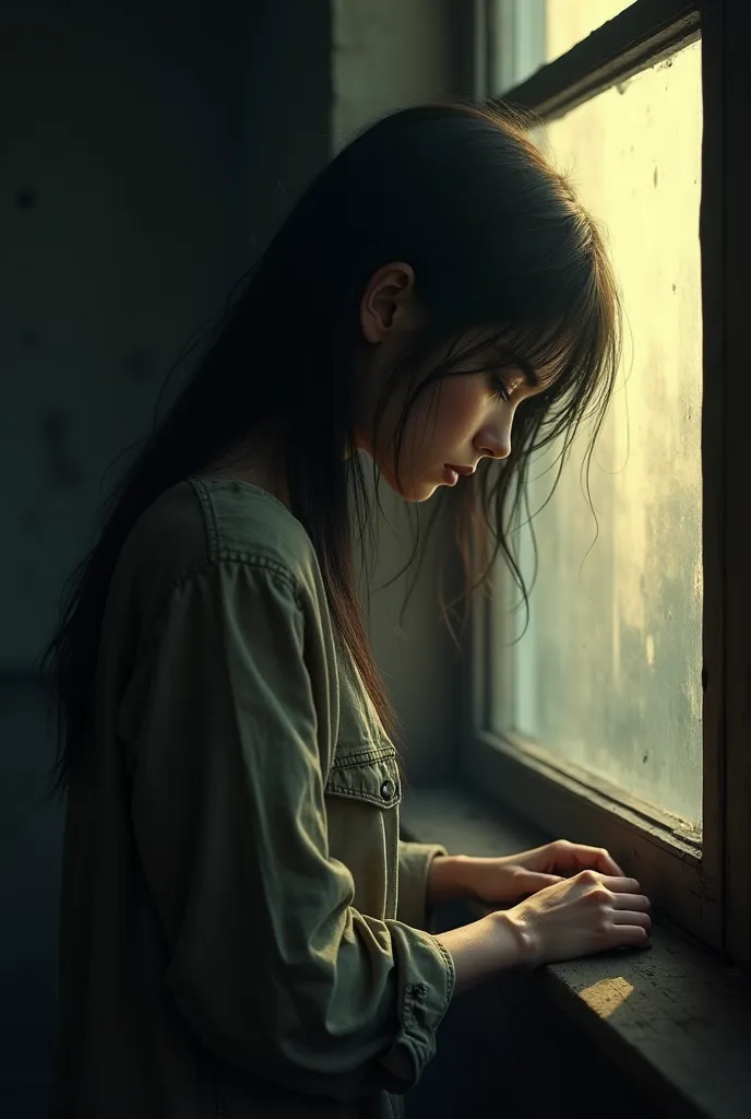 Image of a sad person looking out the window.