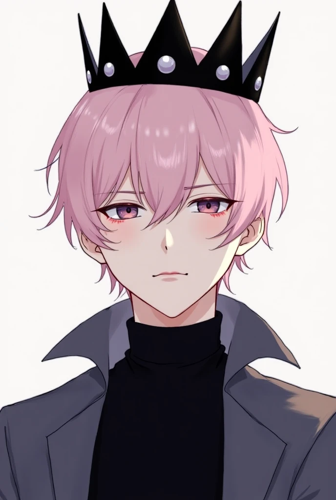 Male anime light pink hair black crown and black turtleneck