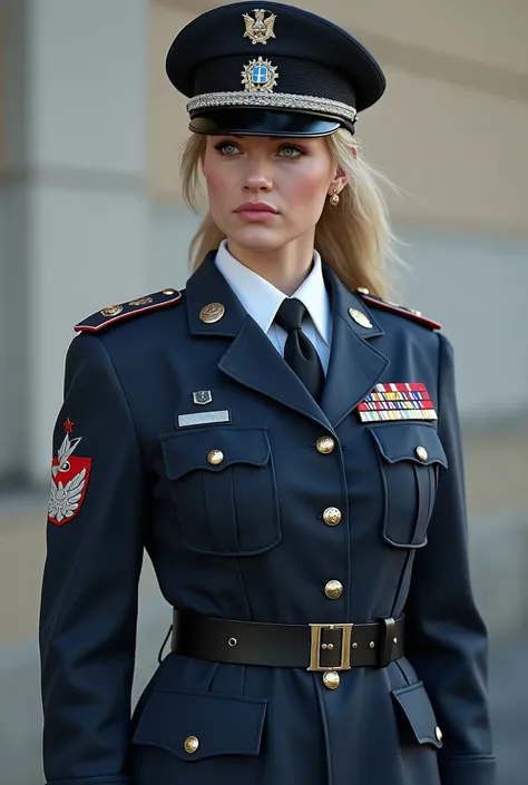 Give me a policewoman in Austrian uniform 
As realistic as possible 