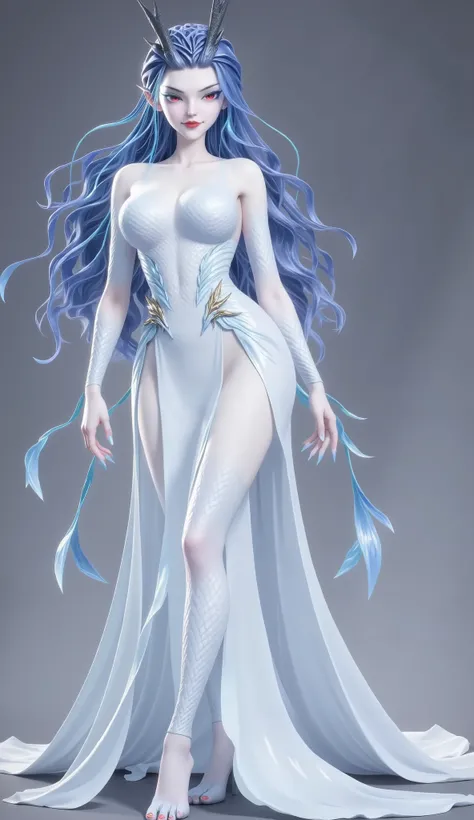 Dragon Girl,  Unique ，  blue hair, Big breasts，big  ， reveals breasts， exposing chest， exposing chest， reveals breasts， reveals breasts， huge chest ， huge chest ， Huge Tits， Huge Tits，