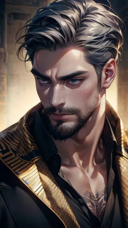 (       league player  ,4K,8k,      highres,      Masterpiece :1.2),      ultra-detailed    ,( realistic,photo realistic,photo- realistic:1.37),36-year-old man,10-day beard,Beautiful anime,Portraits,strong,Masculine,   with dark gray hair  ,sharp jaw,     ...