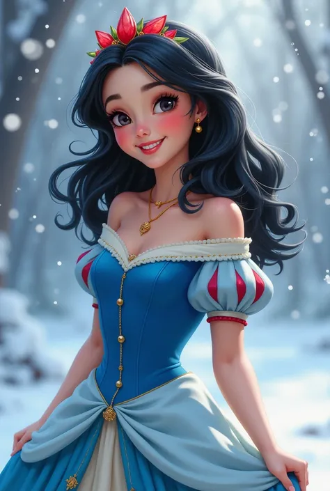 Snow White smiling,  blue dress