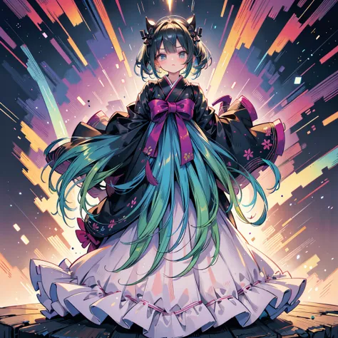 best quality, insanely detailed, exquisite, high quality, detailed, beautiful, ultra detailed, masterpiece, hyper detailed, absurdres, male, damask patterns, characterアクリルスタンド, hakama, in the style of intricate and bizarre, rainbow gradient