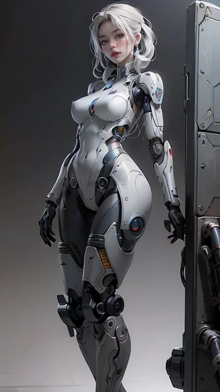 There's a woman in futuristic attire , cute  cyborg girl ,  BEAUTIFUL WHITE WOMAN CYBORG , Wow. SF,  tits cyberpunk,  perfect android girl , Beautiful girl cyborg,   perfect anime cyborg woman ,  Smooth Digital Concept Art , Mecha Cyber Armored Girl ,  gin...