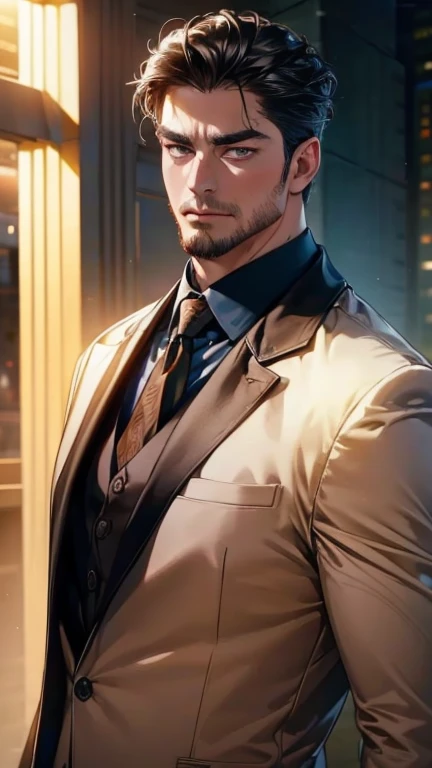 (             ((CEO))     ,4K,8k,         highres,         Masterpiece :1.2),         ultra-detailed   ,( realistic,photo realistic,photo- realistic:1.37),36-year-old man,3 day beard,Beautiful anime,Portraits,strong,Masculine,          with black hair  ,sh...