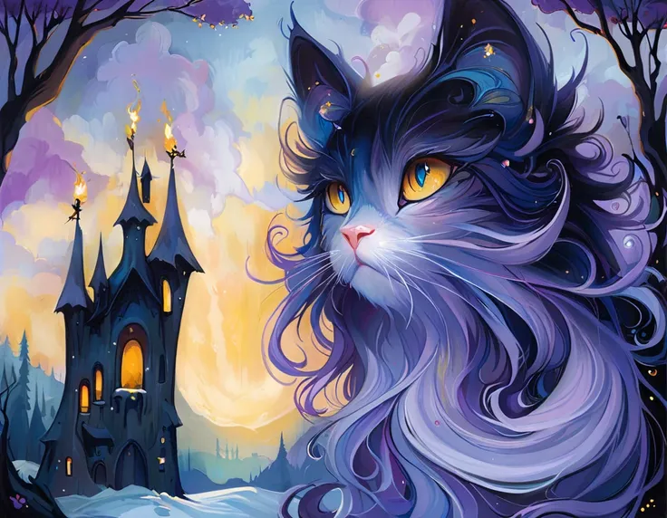 masterpiece,best quality,illustration,style of Jeremiah Ketner, akura vashimu with black ice-white and purple color palette 


