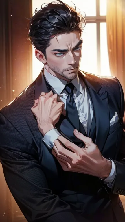 (             CEO      ,4K,8k,         highres,         Masterpiece :1.2),         ultra-detailed   ,( realistic,photo realistic,photo- realistic:1.37),36-year-old man,3 day beard,Beautiful anime,Portraits,strong,Masculine,          with black hair  ,sharp...