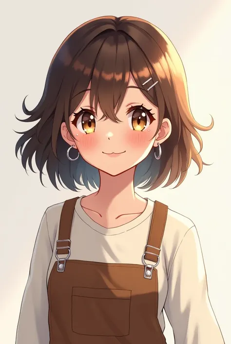 Imagine a profile picture of a cheerful 14-year-old girl named Aiko. She has shoulder-length brown hair styled in soft waves, with a few strands gently framing her face. She wears two small hair clips on one side, adding a touch of playfulness to her look....