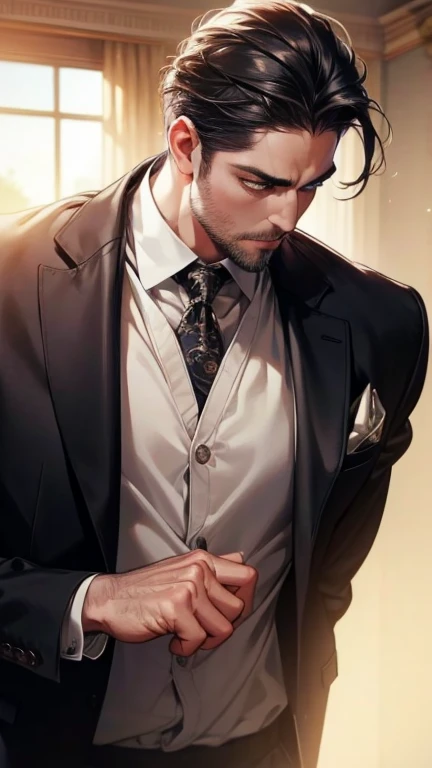 (             high quality details      ,4K,8k,         highres,         Masterpiece :1.2),         ultra-detailed   ,( realistic,photo realistic,photo- realistic:1.37),36-year-old man,3 day beard,Beautiful anime,Portraits,strong,Masculine,          with b...