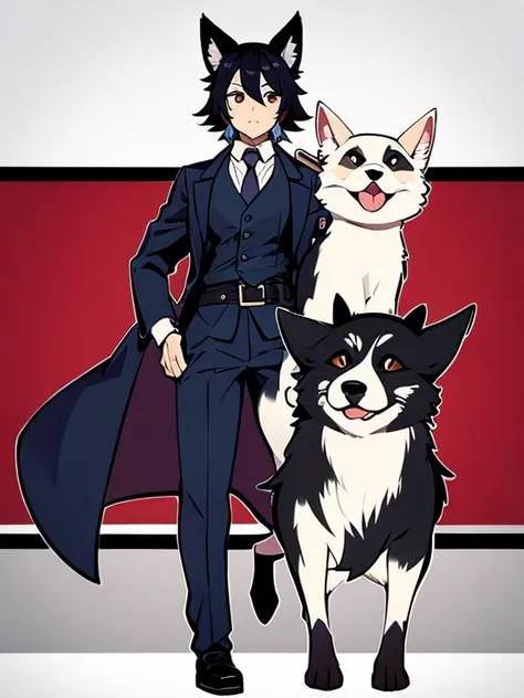 Border Collie dog 　 Humanization　 wearing detective clothes 　名探偵ホームズのコスプレをしている Humanizationされた犬　 holding a pipe　A dumb face　Foxy dog 