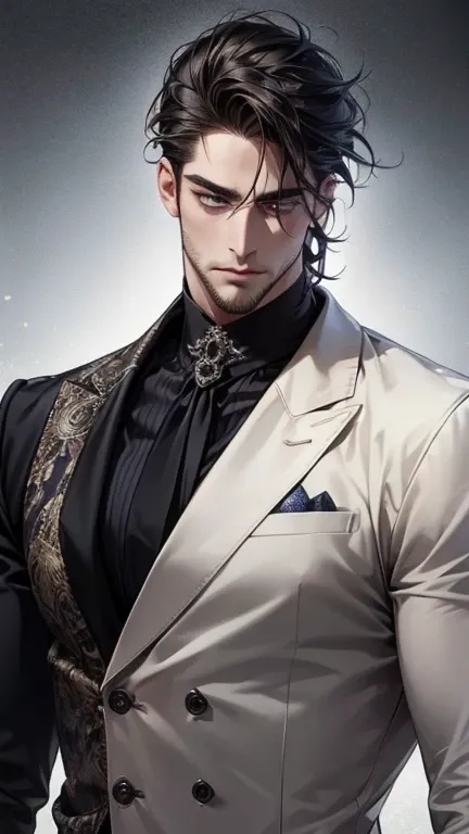 (   best quality ,4K,8k,   highres,   Masterpiece:1.2),   ultra-detailed  ,( realistic,photo realistic,photo- realistic:1.37),36-year-old man,3 day beard,cute anime ,Portraits,strong,Masculine,   dark hair,sharp jaw,      mesmerizing eyes      ,   perfectl...