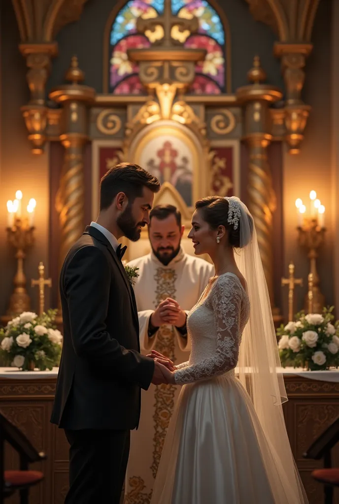 "The Serbian man and woman married in a Christian ceremony."

