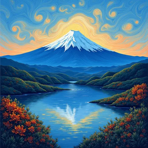 Create a picture of Mt. Fuji in Van Gogh style