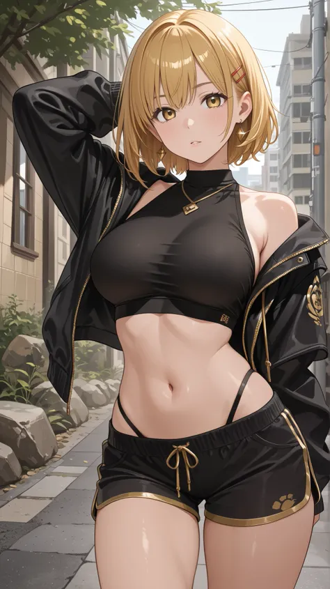  dynamic、 attractive、 super detailed、Like Japanese hentai、 beautiful、(whole body、daily、Natural body)
 1 girl:sister、 college student 、 Slender、Beautiful breasts、 model body type、 Height、Grown-up、 beautiful feet、( Gold:1.3)、Short Hair、 golden eyes、cool、Down...