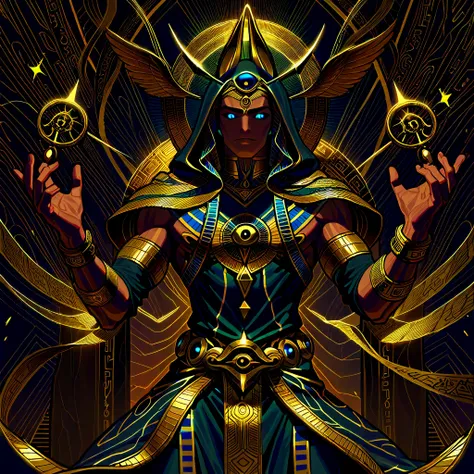 Tarot Card: The High Priest (Hierophant) – Anubis, Keeper of Mysteries A majestic Anubis, the ancient Egyptian god of the afterlife, stands in the center of the card, embodying the wisdom and authority of The High Priest (Hierophant). His form is a fusion ...