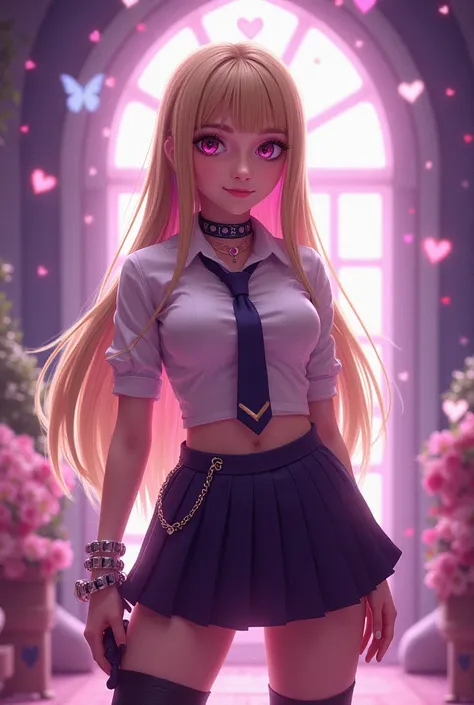 chica alta,  fit girl, KJomaren , blonDe hair, long hair,  Penk Eyes , Once upon a time,  ear piercing , multicolored hair,  score _9,  score _8_arriba,  score _7_arriba,   source  _animated,  masterpiece,la mejor caliDaD, huge  breasts,  striking arrangem...