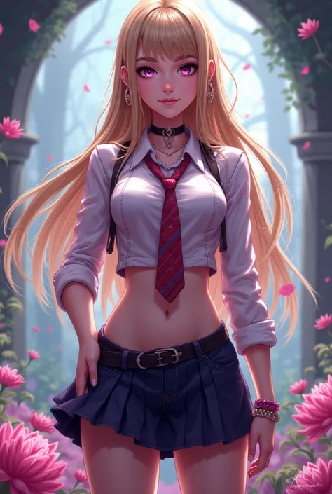 chica alta,  fit girl, KJomaren , blonDe hair, long hair,  Penk Eyes , Once upon a time,  ear piercing , multicolored hair,  score _9,  score _8_arriba,  score _7_arriba,   source  _animated,  masterpiece,la mejor caliDaD, huge  breasts,  striking arrangem...